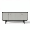 Gray striped sideboard with four doors and metal legs 150 x 40 x 70cm