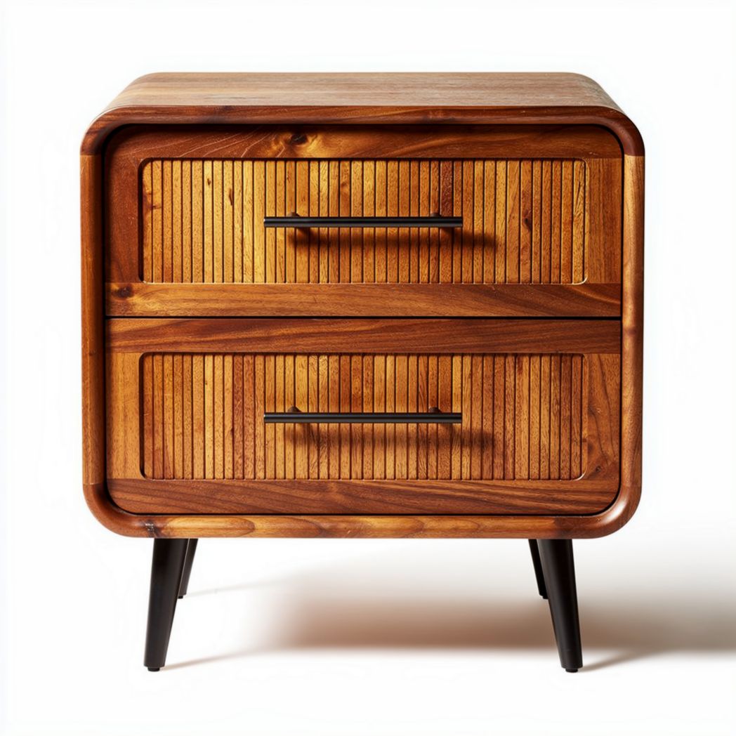 Wooden nightstand with two drawers and black metal handles 50 x 40 x 45cm
