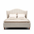 Upholstered king size bed with storage dimensions 200 x 160 x 120cm beige