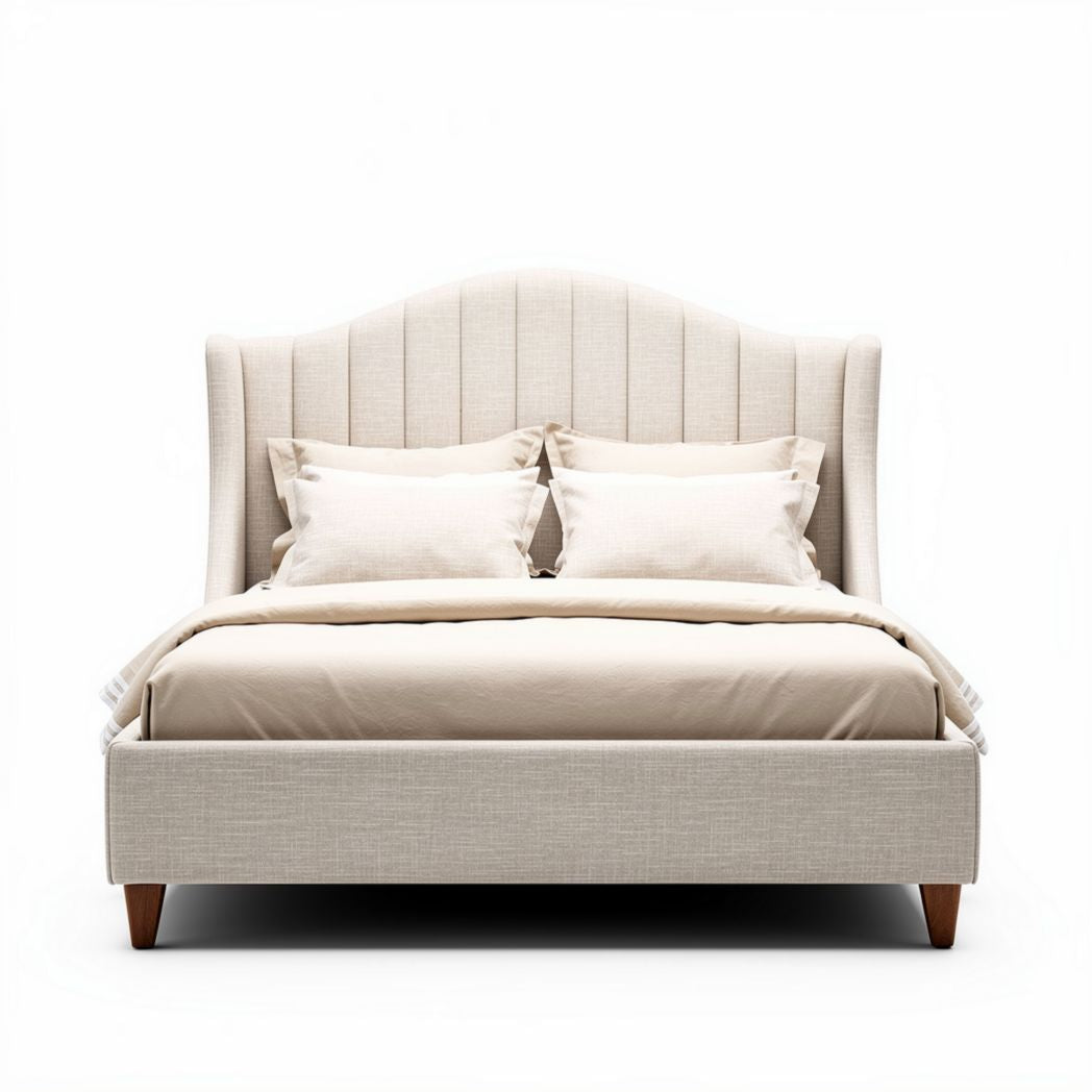 Upholstered king size bed with storage dimensions 200 x 160 x 120cm beige