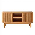 Wooden entertainment center with carved designs and metallic legs 150 x 45 x 65cm