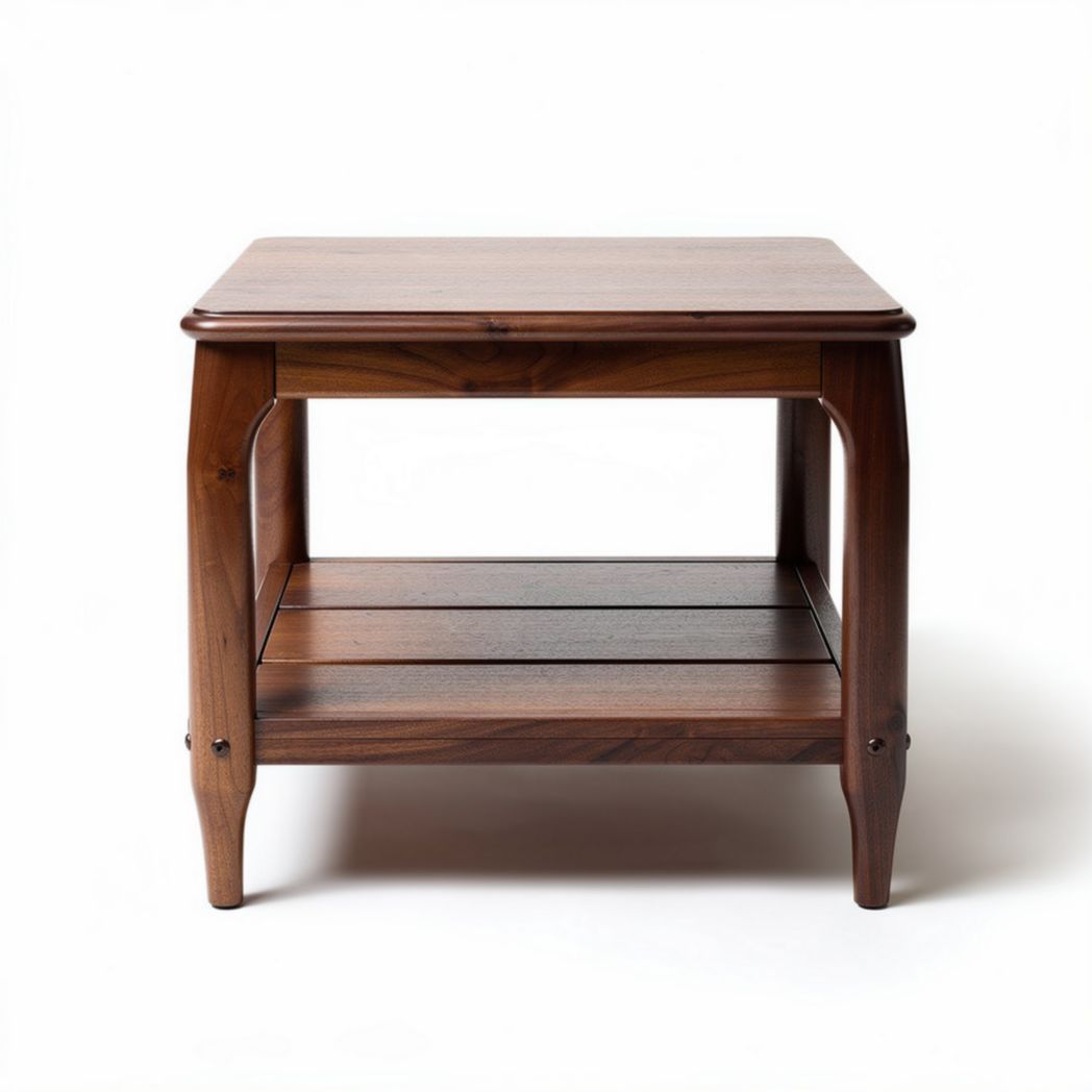 Solid wood nightstand with open storage shelf in walnut finish 40 x 40 x 45cm