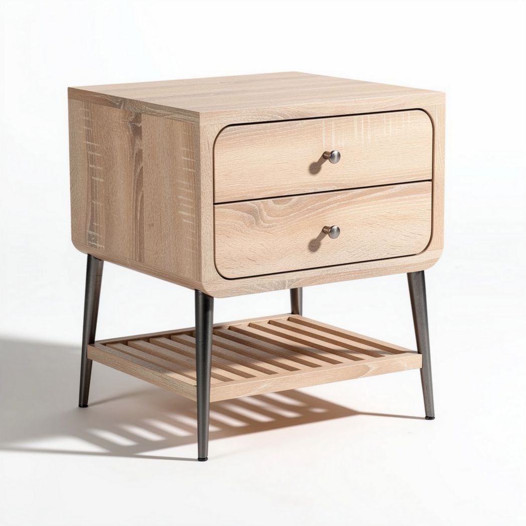 Wooden nightstand with two drawers and open shelf 50 x 40 x 50cm