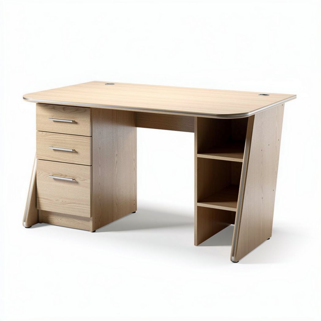 White metal desk with drawers and shelves for home office 120 x 60 x 75cm