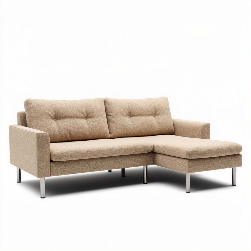 Sectional sofa in beige fabric with metal legs 210 x 90 x 85cm