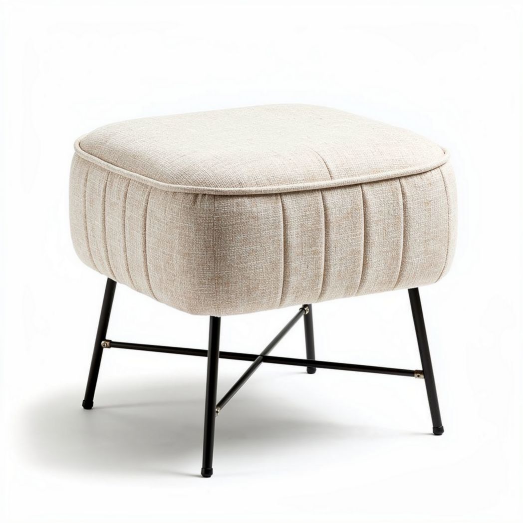 Fabric ottoman stool with metal legs 45 x 45 x 40cm for living room use