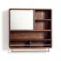 Wall-mounted oak shelf with mirror and two compartments 50 x 40 x 15cm