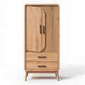 Natural wood wardrobe with two drawers and textured door design 45 x 30 x 120cm