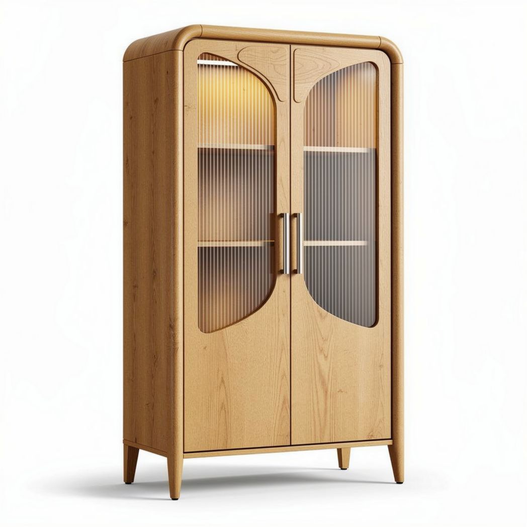 Wooden cabinet with glass doors and adjustable shelves 80 x 40 x 180cm