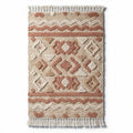 Textured area rug with geometric pattern in beige and terracotta 90 x 60 x 2cm