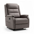 Reclining armchair with beige fabric upholstery and sturdy metal frame