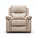Light gray upholstered lounge chair with metal legs and ergonomic design
