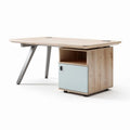 Modern wooden desk with storage cabinet and metal legs 150 x 75 x 75cm